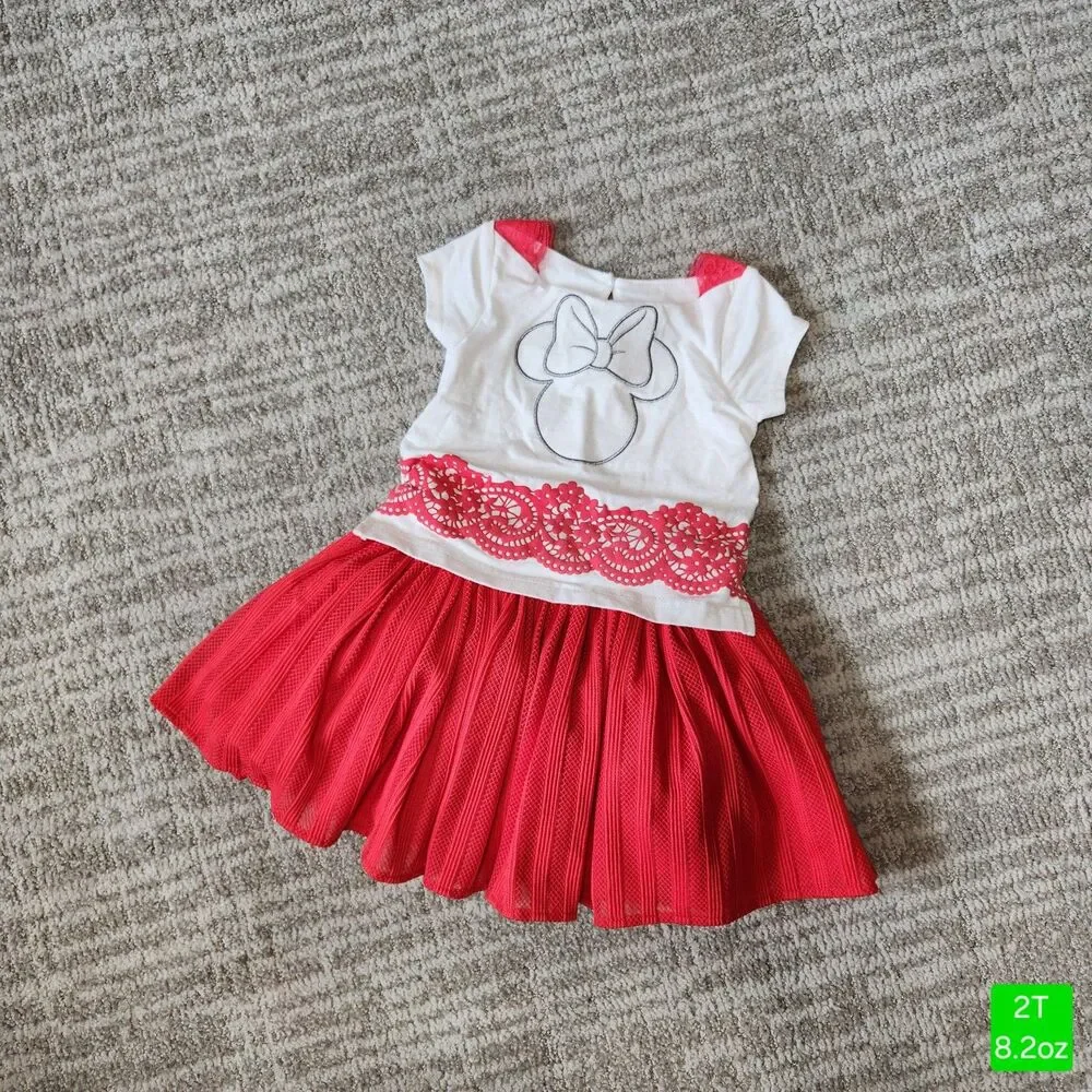Minnie Mouse girl's short sleeve lace tulle dress red white size 2T